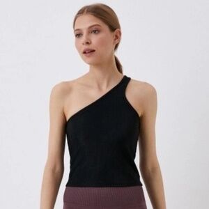 Heroine Sport Black Ribbed Asymmetrical Tank XS - NEW WITH TAGS